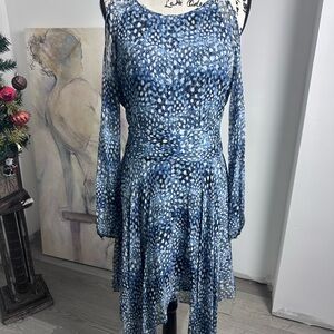 BCBG Blue and White Long Sleeve Dress